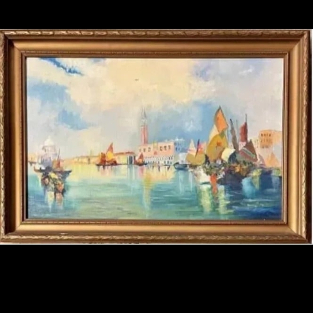Venetian Harbor Art Print‎ with Gold Frame
